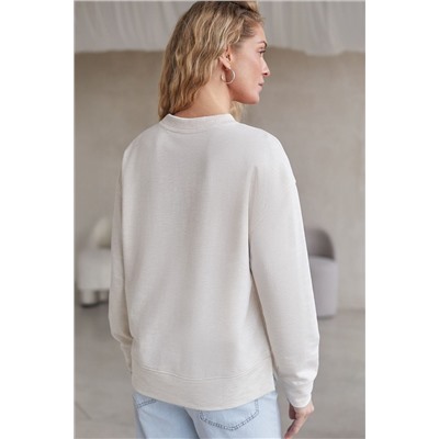 Свободный свитшот с принтом и разрезами из эластичного футера двухнитки без начеса VILATTE, 1228148