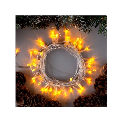Гирлянда «Нить» 5 м, IP20, прозрачная нить, 50 LED, 8 режимов, 220 В, свечение жёлтое