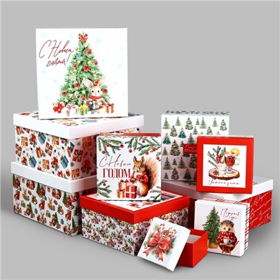 Набор новогодних подарочных коробок 10 в 1 «Уютный Новый год», 10×10×6–28×28×15 см