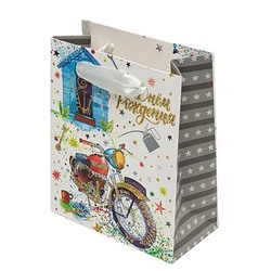 Пакет бумажный 12х14х6 см "День рождения.Звезды" с атласн.лентами, ламин. ABYXS 05 Stilerra