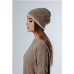 Шапка капучино-бежевая двойная из 100% кашемира