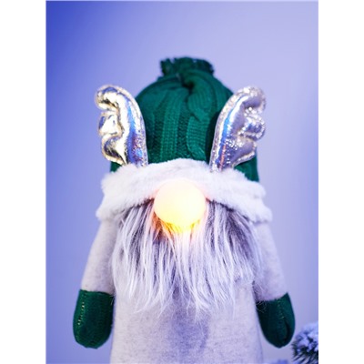 Фигура текстиль «Гном лосяш в зелёном» 33×12×18 см, 1 LED, от батареек AG10×3, свечение тёплое белое