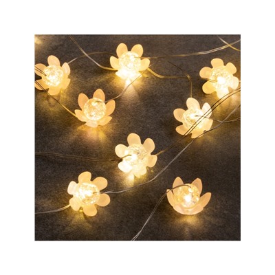 Гирлянда «Нить» 2 м роса с насадками «Цветы», IP20, нить серебристая, 20 LED, 4.6 В, батарейки AG13×3 (в комплекте), 3 режима, свечение тёплое белое