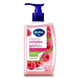 AURA Жидкое мыло 2в1 для рук и тела Vitamin Complex Малина и витамины флакон 500мл