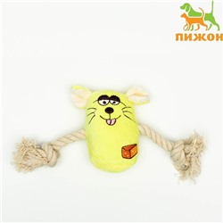 Игрушка мягкая для собак «Веселая мышка» с канатом и пищалкой, 20×13 см, жёлтая