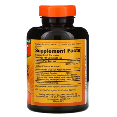 American Health, Ester-C с цитрусовыми биофлавоноидами, 500 мг, 240 капсул