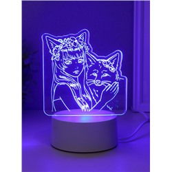 Светильник 3D RISALUX «Лисица», LED-ночник, RGB, от сети, 9.5×16.7×18.5 см