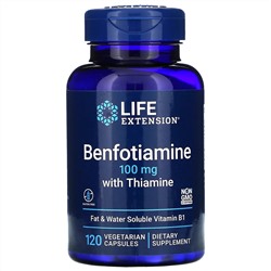 Life Extension, бенфотиамин с тиамином, 100 мг, 120 вегетарианских капсул