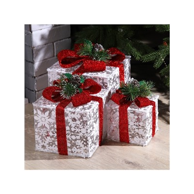 Светодиодная фигура «Цветные подарки» 15, 20, 25 см, текстиль, металл, 220 В, свечение мульти