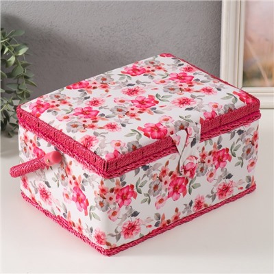 Шкатулка для рукоделия и шитья «Розовые цветы», хранение ниток, иголок, мелочи, 19×26×14.5 см