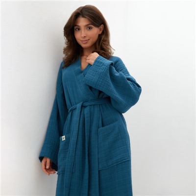 Халат женский муслиновый LoveLife, размер 42-44, синий, хлопок, 4-сл, 235 г/м²