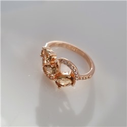 Кольцо 17 р ювелирная бижутерия коллекция "Дубай", покрытие позолота, вставка: фианиты и цирконы, цвет: бежевый и прозрачный, арт.414.120-17