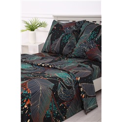 Комплект постельного белья Черное Зеленое полисатин
