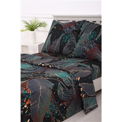 Комплект постельного белья Черное Зеленое полисатин