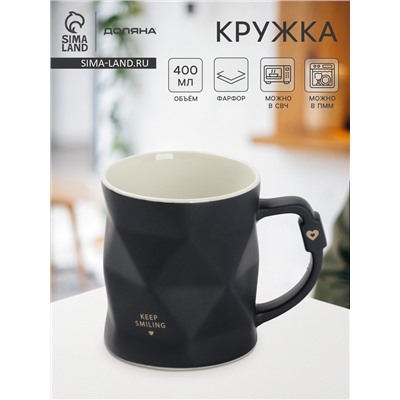 Кружка Доляна «Геометрия», 400 мл, 12.5×9×10 см, фарфор, чёрная