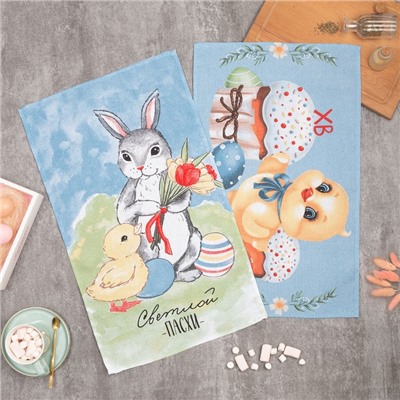 Набор кухонных полотенец Доляна «Светлой Пасхи» 35×60 см - 2 шт., 100% хлопок