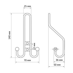 Крючок мебельный ТУНДРА TKT002, трехрожковый, бронза, 4 шт. TMP