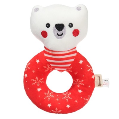 Мягкая погремушка на колечке Крошка Я «Медвежонок. Новогодний», текстиль, в пакете