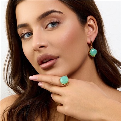 Комплект ювелирной бижутерии коллекция "Дубай" серьги и кольцо 18 р, покрытие позолота, вставка: стекло, цвет: салатовый, арт.414.341-18