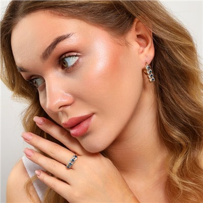 Комплект ювелирной бижутерии коллекция "Дубай" серьги и кольцо 17 р, покрытие позолота, вставка: фианиты, цвет: синий, арт.213.976-17