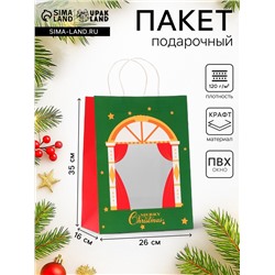Пакет подарочный новогодний с окном «Театр» 26×35×16 см