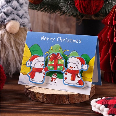 Новогодняя открытка "Снеговики" 3D