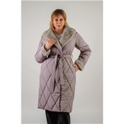 Стеганое пальто с меховой отделкой арт. 23153 (Темно-бежевый)