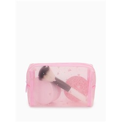 Косметичка женская HEARTS, с рисунком, сетка, на молнии, розовая