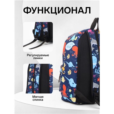 Рюкзак школьный на молнии, с карманами, с принтом, размер 30×12×41 см, синий