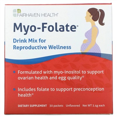 Fairhaven Health, мио-фолат, смесь для приготовления напитка для здоровья репродуктивной системы, без ароматизаторов, 30 пакетиков по 2,4 г
