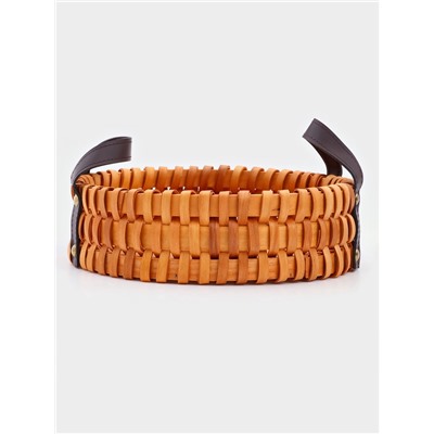 Поднос-корзинка для завтрака Доляна «Массив», с ручками из искусственной кожи, d=25 см