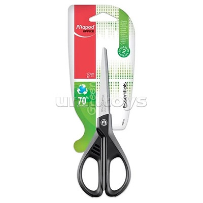 Ножницы 170мм "Essential Green" черные, карт. упак. с европодвесом
