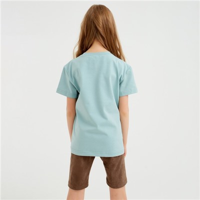 Футболка детская однотонная MINAKU: Basic line, цвет аквамарин, рост 134 см