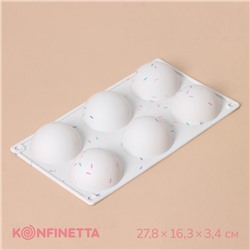 Форма для выпечки KONFINETTA «Фигуры. Полусфера», силикон, 27.8×16.3×3.4 см, 6 ячеек (d=6.7 см), белая
