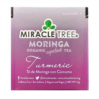 Miracle Tree, Moringa Organic Superfood Tea, Turmeric, Caffeine Free, 25 Tea Bags, 1.32 oz (37.5 g)