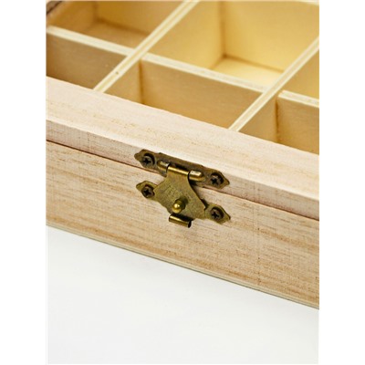 Шкатулка для росписи дерево «Прямоугольная со стеклянной вставкой», для творчества, декора, 12 отделений, 3.5×19×15 см