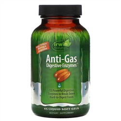 Irwin Naturals, Anti-Gas пищеварительные ферменты, 45 мягких желатиновых капсул