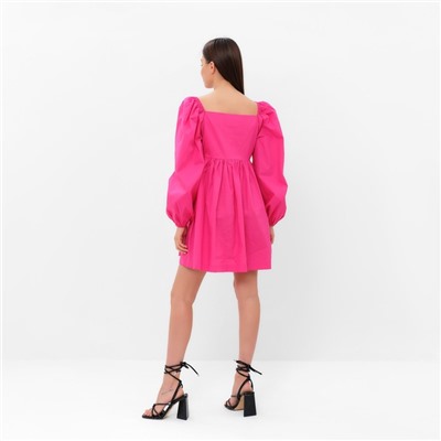 Платье с объёмными рукавами мини женское MIST, фуксия, размер 44-46