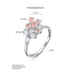 Серьги из серебра с розовым агатом и фианитами родированные С-229