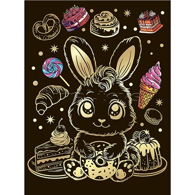 Гравюра 18*24 "Зайчик с пончиком" (золото)