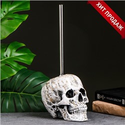 Ёршик для унитаза с подставкой «Череп», стальная ручка, 16×15×22 см, белый