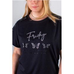 Нарядная футболка Бабочки из страз арт.8 (Черный)