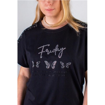 Нарядная футболка Бабочки из страз арт.8 (Черный)