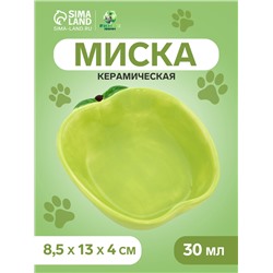 Миска керамическая «Зелёное яблоко» 30 мл - 8.5×13×4 см, зелёная