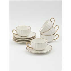 УЦЕНКА Чайный сервиз SL Home «Гарда» 6 шт., чашек 200 мл, 6 шт., блюдец d=15 см, белый с золотом 985