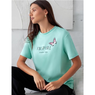 Футболка с принтом свободная эластичная из премиального хлопка