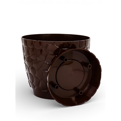 Горшок для цветов с поддоном «Камешки», 8 л, пластик, шоколадный