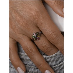 Кольцо из серебра с нат.раух-топазом и нат.турмалином цв.мульти родированное 925 пробы К-3778рс42807