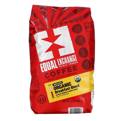 Equal Exchange, Organic Breakfast Blend Whole Bean Coffee, 2 lb (907 g)