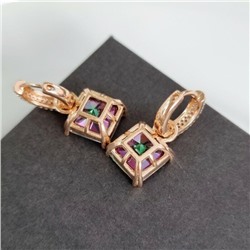 Серьги ювелирная бижутерия коллекция "Дубай" позолота, с квадратным камнем цвет: мистик,20409, арт.215.097